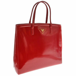 PRADA Tote Bag Red Patent Vernis Leather Enamel Handbag Shoulder